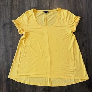 Lands End  Top Women's Yellow Short Sleeve Shirt Sz L Yoga Athleisure Workout